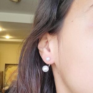 Classic Silver Simple Dainty Classic Pearl Jacket Stud Earrings